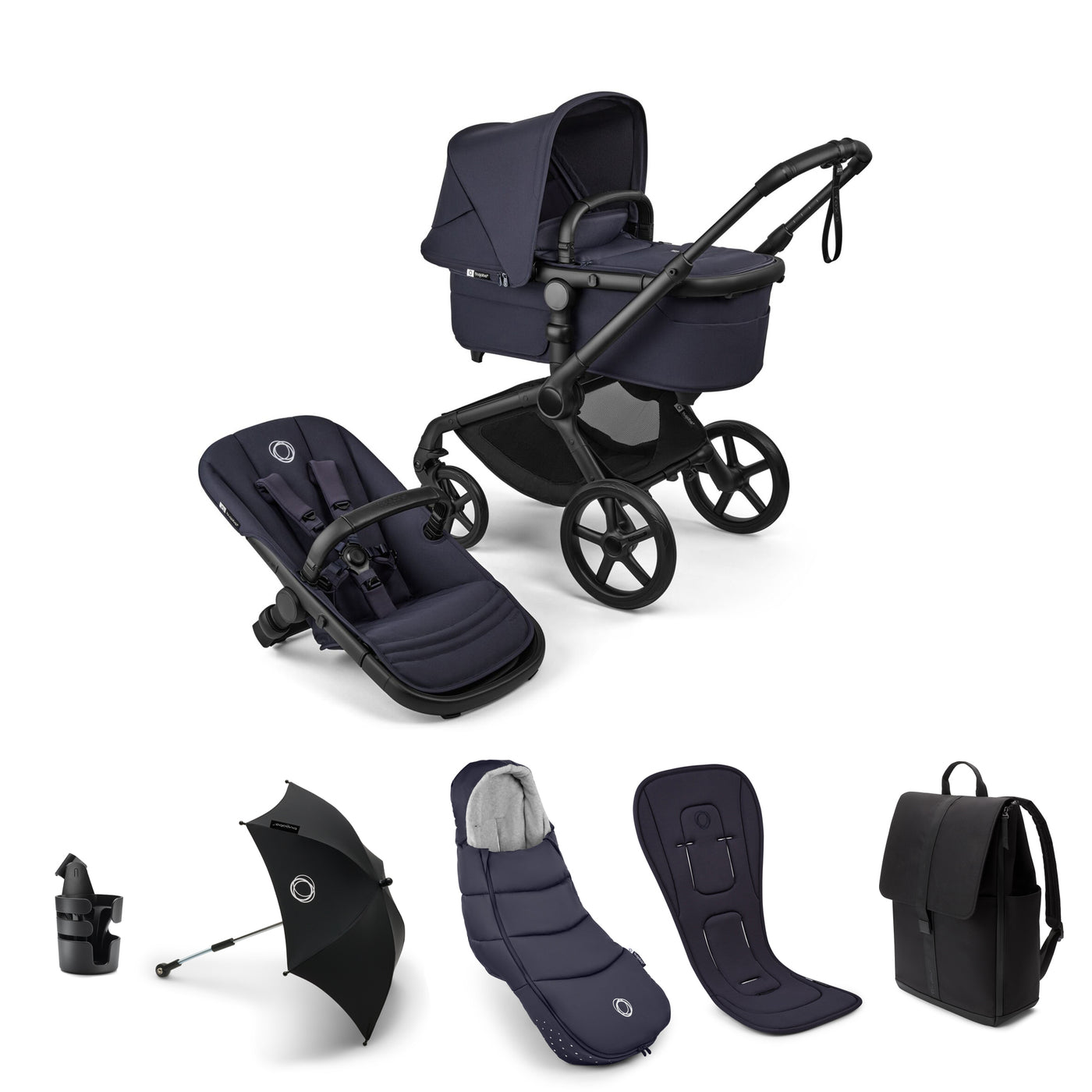 Bugaboo Fox 5 Renew Complete Pushchair Bundle  - Black/Deep Indigo