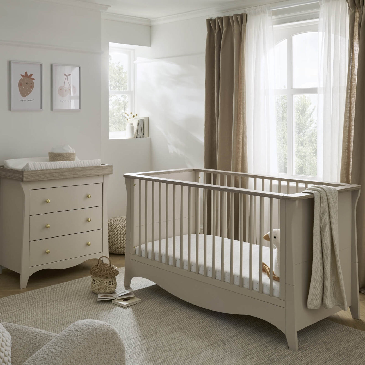 Clara 2pc Set 3 Drawer Dresser & Cot Bed  - Cashmere/Ash