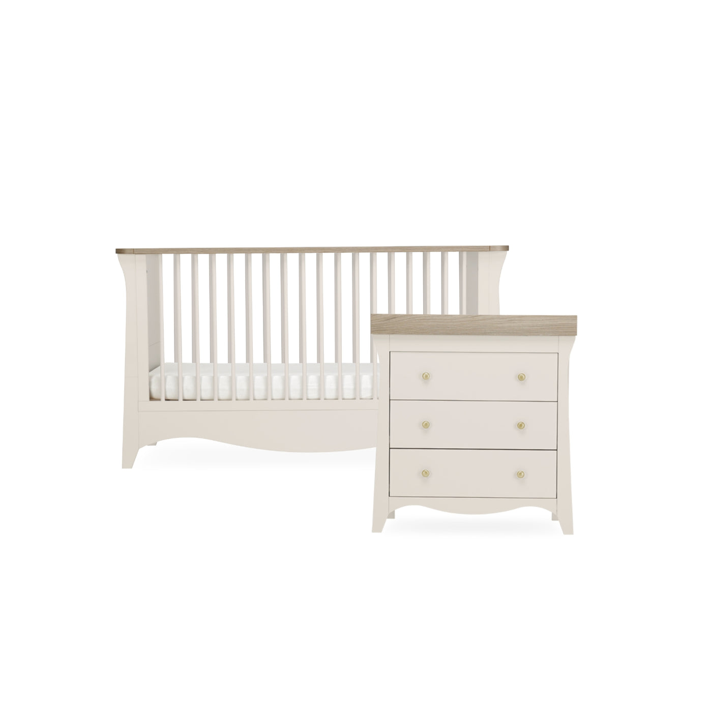 Clara 2pc Set 3 Drawer Dresser & Cot Bed  - Cashmere/Ash