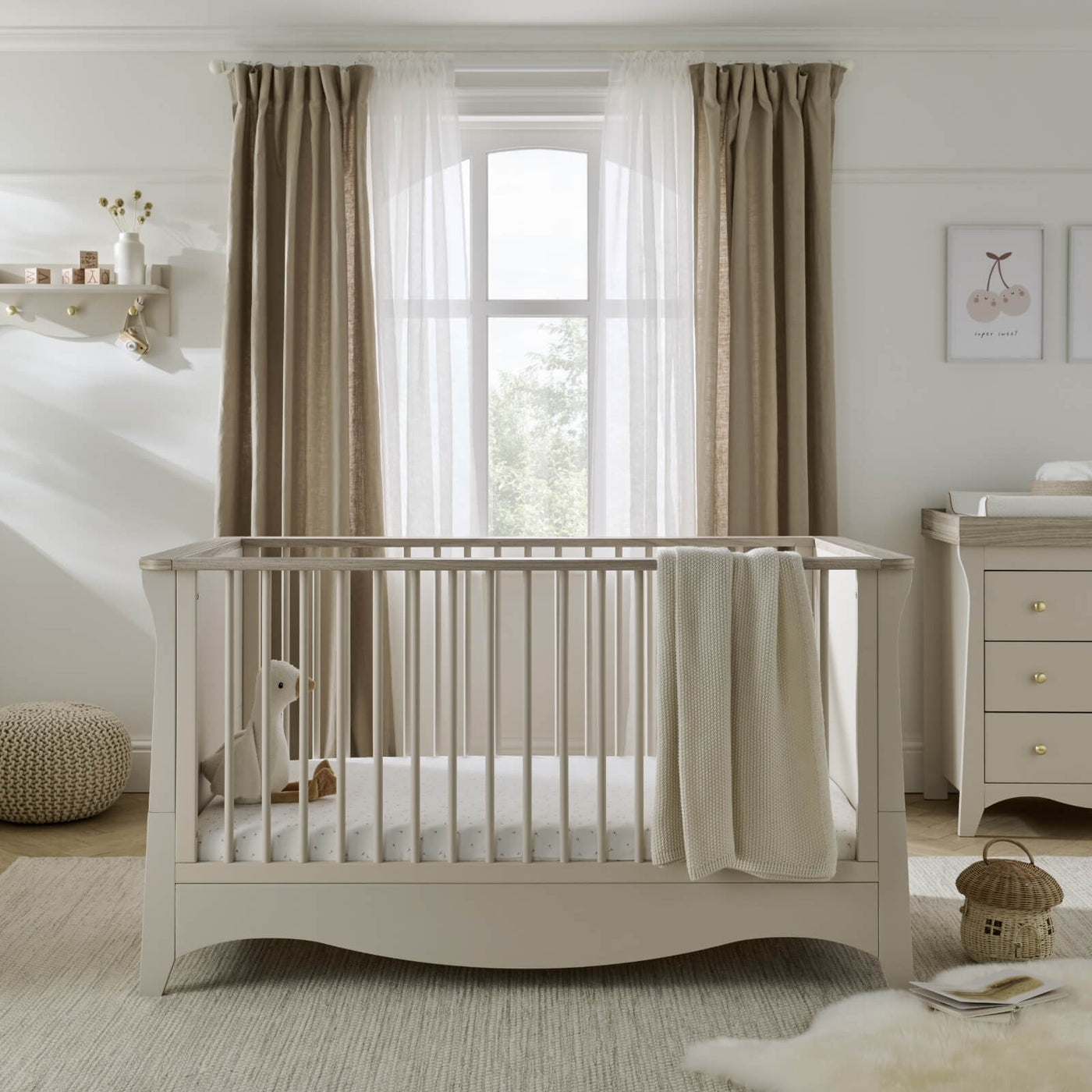 Clara 2pc Set 3 Drawer Dresser & Cot Bed  - Cashmere/Ash