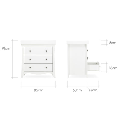 Clara 2pc Set 3 Drawer Dresser & Cot Bed  - White