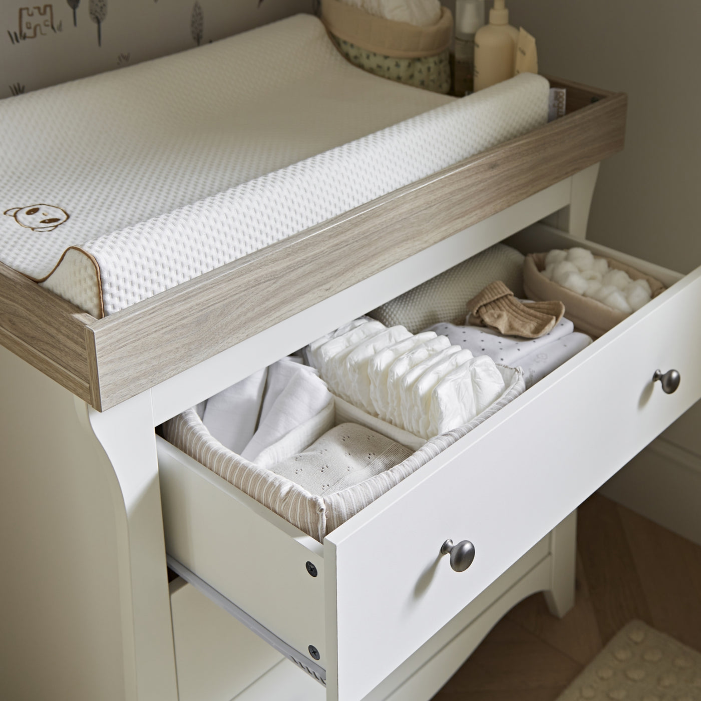 Clara 2pc Set 3 Drawer Dresser & Cot Bed  - White/Ash