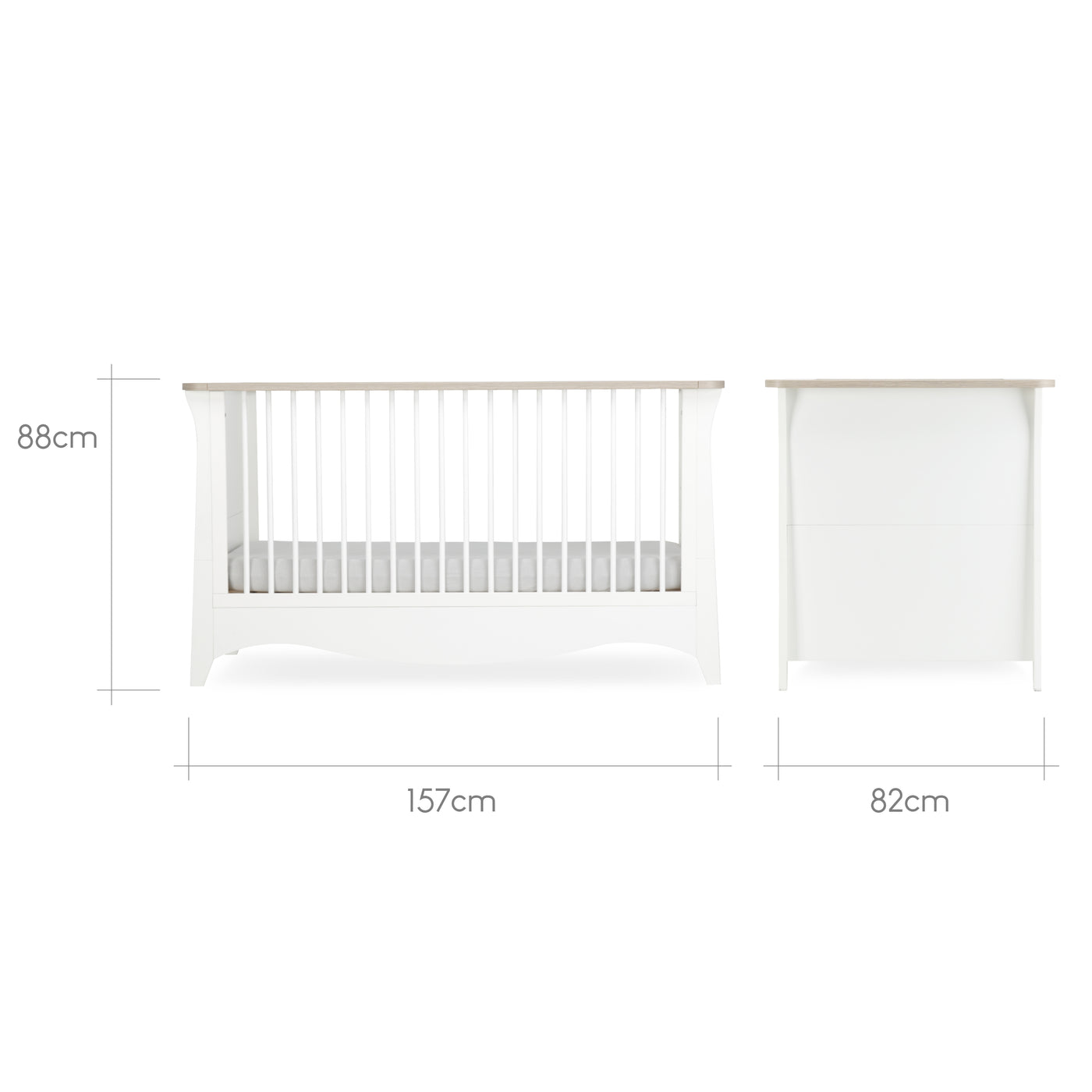 Clara 2pc Set 3 Drawer Dresser & Cot Bed  - White/Ash