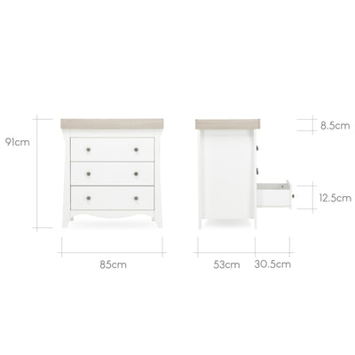 Clara 2pc Set 3 Drawer Dresser & Cot Bed  - White/Ash