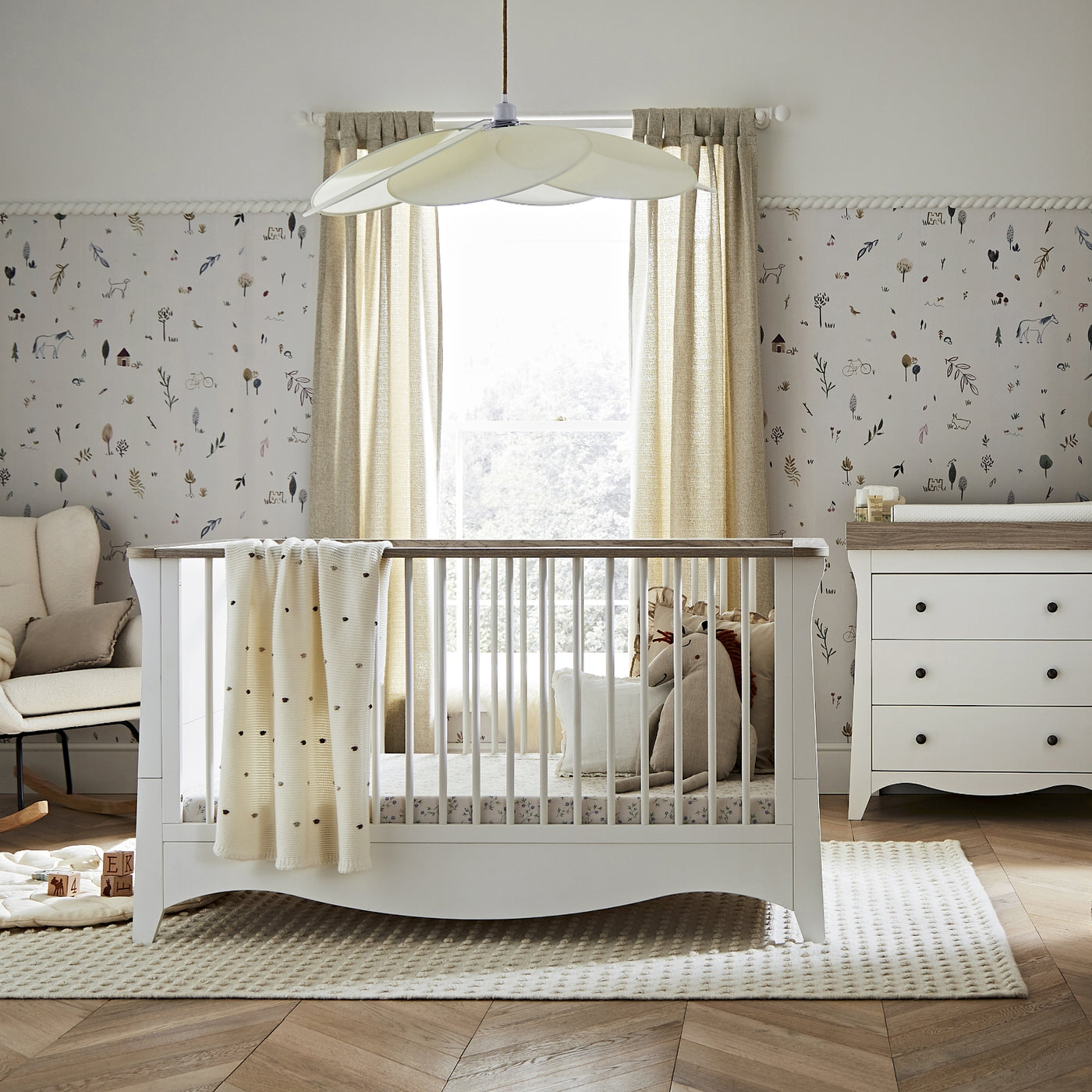 Clara 2pc Set 3 Drawer Dresser & Cot Bed  - White/Ash