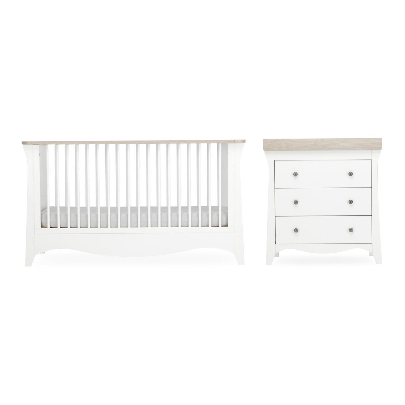 Clara 2pc Set 3 Drawer Dresser & Cot Bed  - White