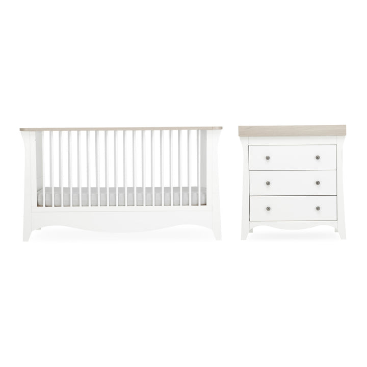 CuddleCo Clara 2pc Set 3 Drawer Dresser & Cot Bed  - White/Ash