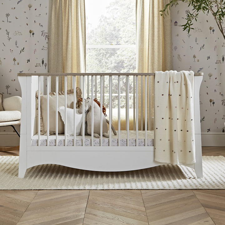 CuddleCo Clara 2pc Set 3 Drawer Dresser & Cot Bed  - White/Ash