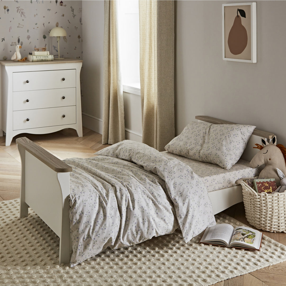 CuddleCo Clara 2pc Set 3 Drawer Dresser & Cot Bed  - White/Ash
