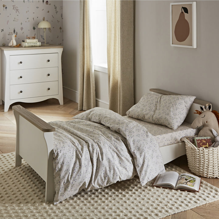CuddleCo Clara 2pc Set 3 Drawer Dresser & Cot Bed  - White/Ash