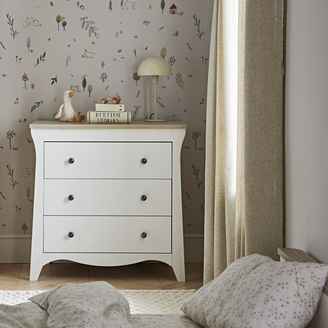 CuddleCo Clara 2pc Set 3 Drawer Dresser & Cot Bed  - White/Ash