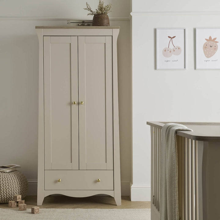 CuddleCo Clara 3pc Set 3 Drawer Dresser, Cot Bed & Wardrobe - Cashmere Ash