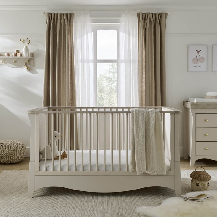 CuddleCo Clara 3pc Set 3 Drawer Dresser, Cot Bed & Wardrobe - Cashmere Ash