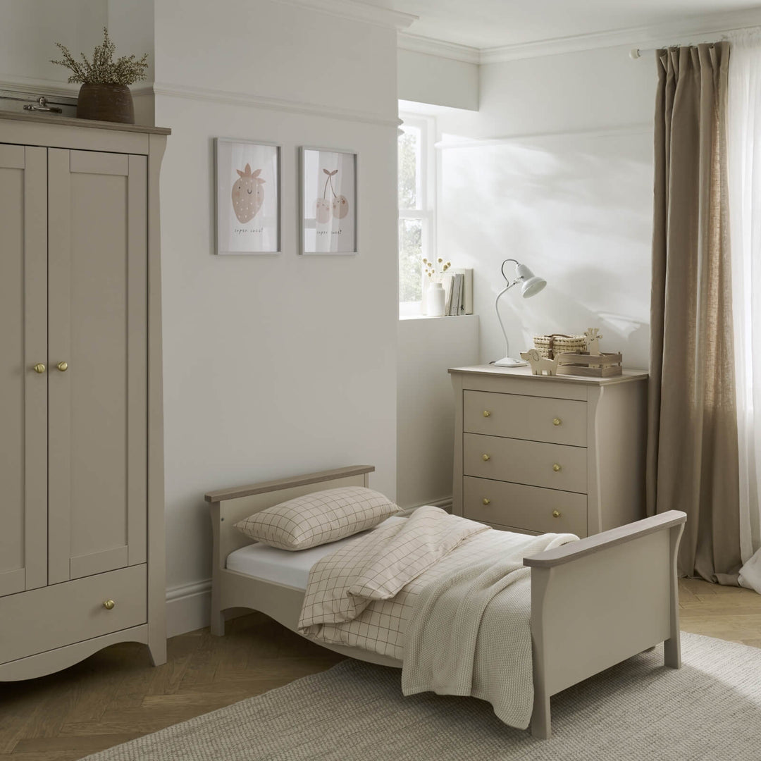 CuddleCo Clara 3pc Set 3 Drawer Dresser, Cot Bed & Wardrobe - Cashmere Ash