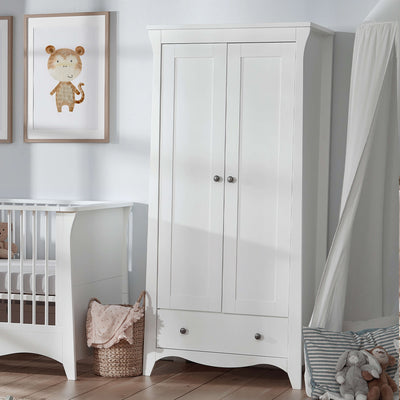 Clara 3pc Set 3 Drawer Dresser, Cot Bed & Wardrobe - White