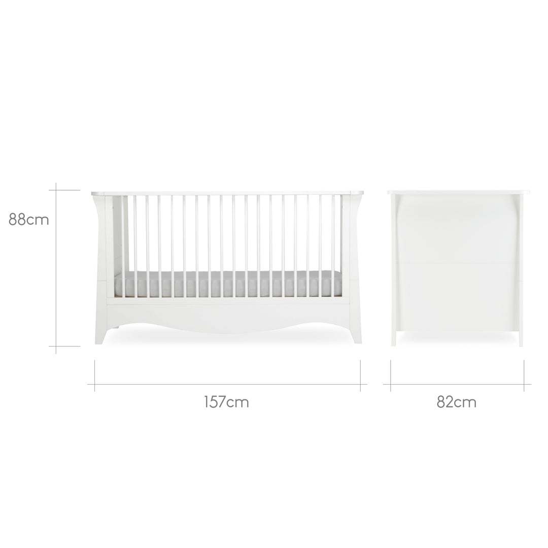 CuddleCo Clara 3pc Set 3 Drawer Dresser, Cot Bed & Wardrobe - White