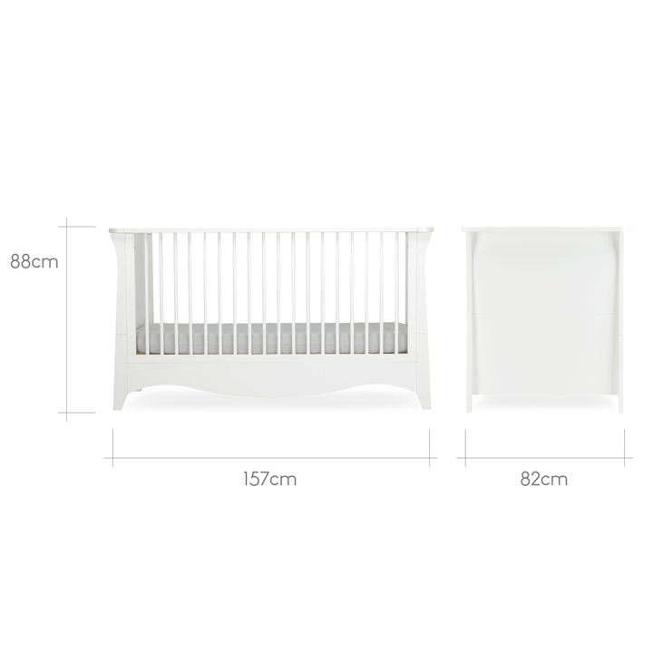 CuddleCo Clara 3pc Set 3 Drawer Dresser, Cot Bed & Wardrobe - White
