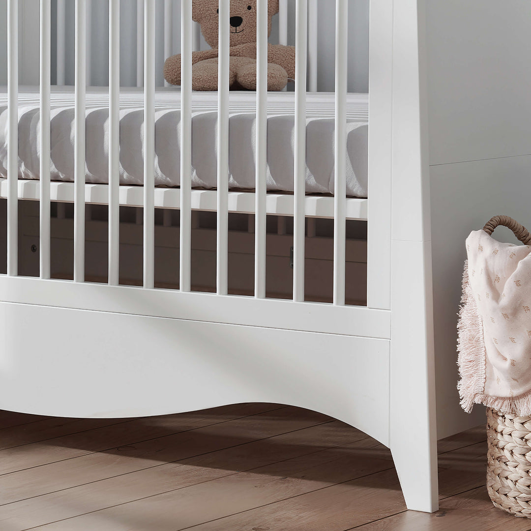 CuddleCo Clara 3pc Set 3 Drawer Dresser, Cot Bed & Wardrobe - White