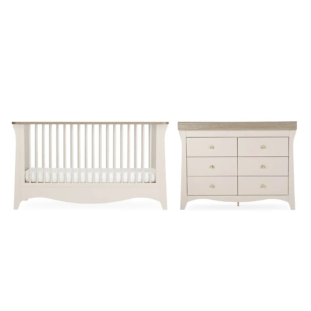 CuddleCo Clara Luxe 2pc Set 3 Drawer Dresser & Cot Bed  - Cashmere/Ash