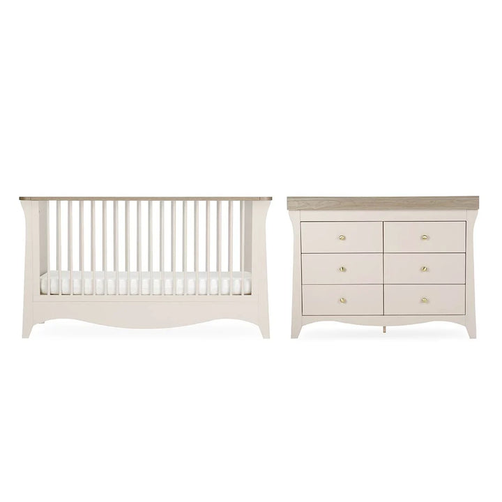 CuddleCo Clara Luxe 2pc Set 3 Drawer Dresser & Cot Bed  - Cashmere/Ash