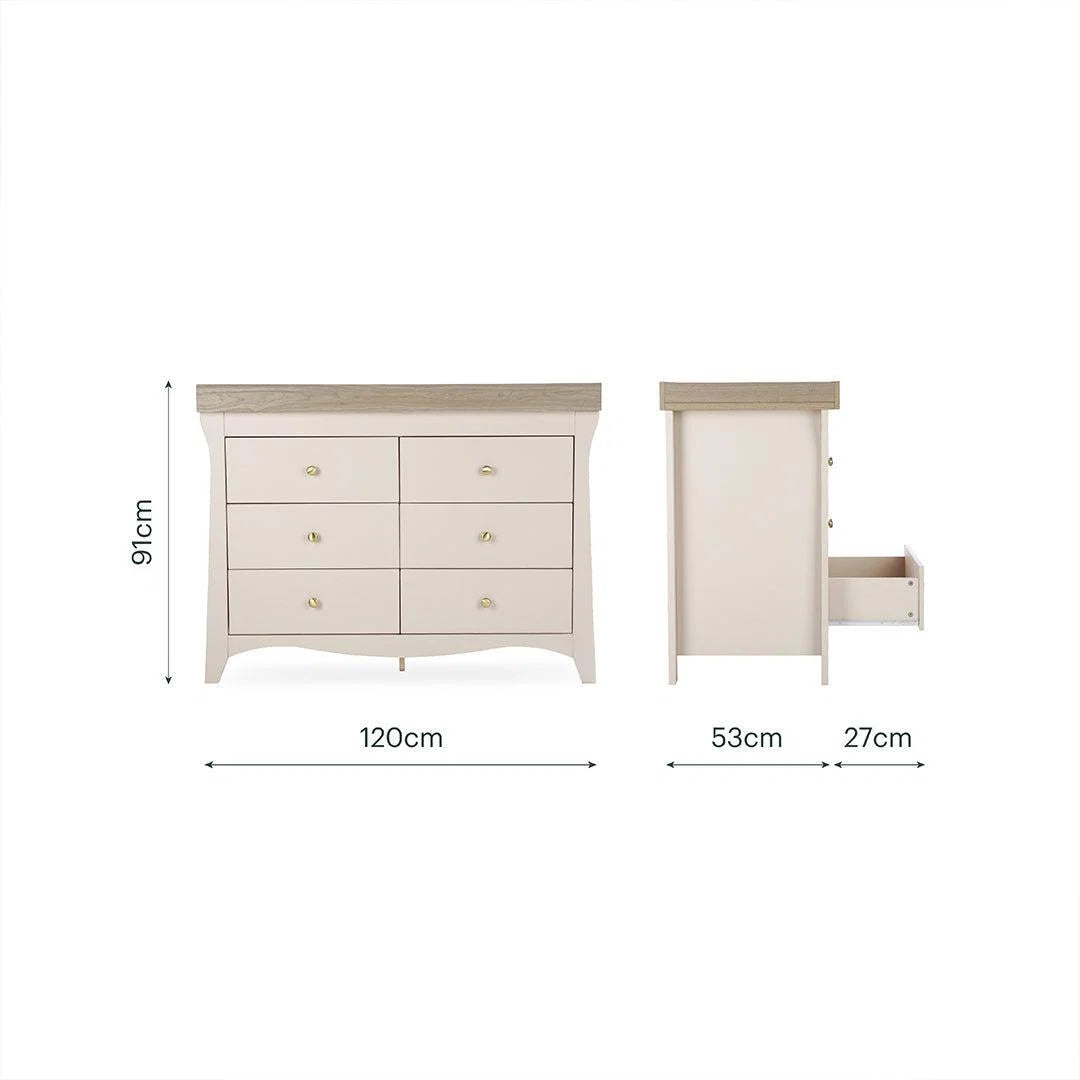 CuddleCo Clara Luxe 2pc Set 3 Drawer Dresser & Cot Bed  - Cashmere/Ash