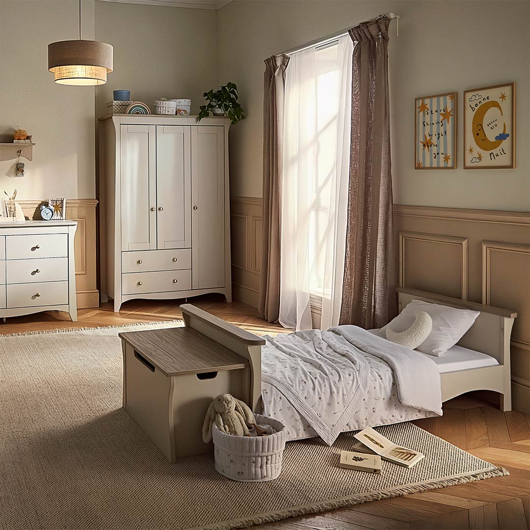 CuddleCo Clara Luxe 2pc Set 3 Drawer Dresser & Cot Bed  - Cashmere/Ash