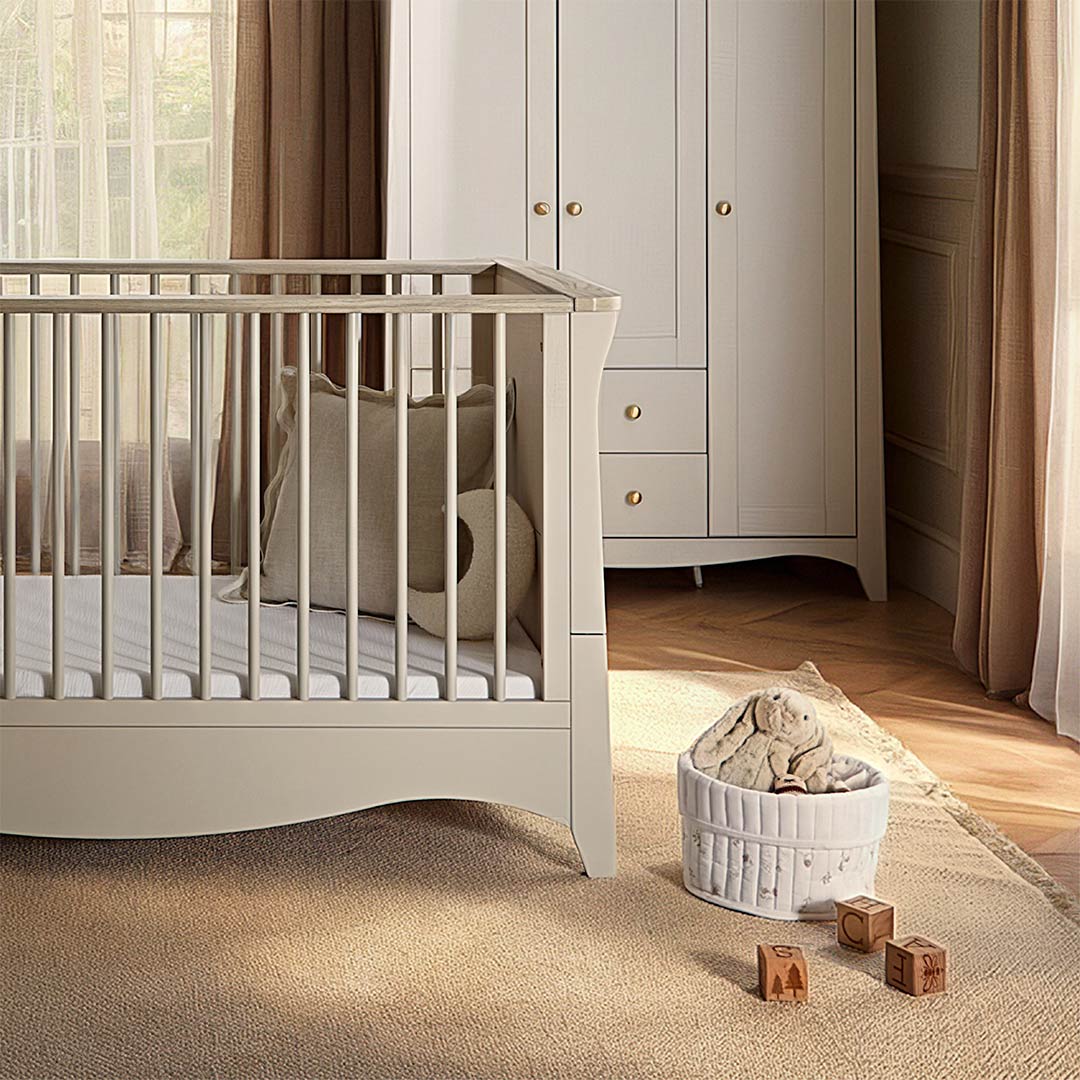 CuddleCo Clara Luxe 3pc Set 3 Drawer Dresser, Cot Bed & Wardrobe - Cashmere Ash