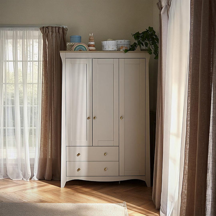 CuddleCo Clara Luxe 3pc Set 3 Drawer Dresser, Cot Bed & Wardrobe - Cashmere Ash