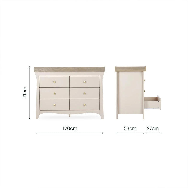 CuddleCo Clara Luxe 3pc Set 3 Drawer Dresser, Cot Bed & Wardrobe - Cashmere Ash