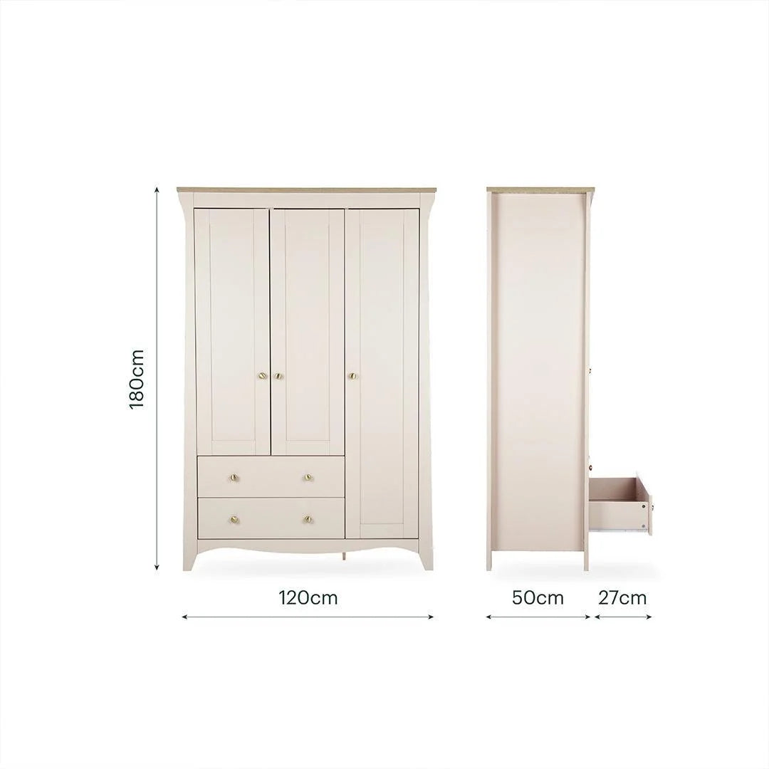 CuddleCo Clara Luxe 3pc Set 3 Drawer Dresser, Cot Bed & Wardrobe - Cashmere Ash