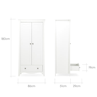 CuddleCo Clara 2 Door Double Wardrobe - White