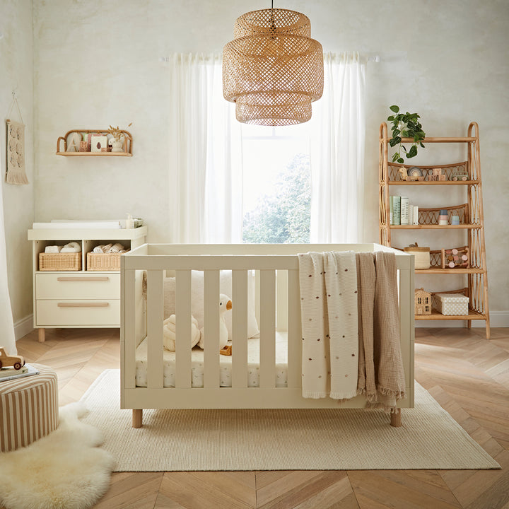 CuddleCo Harper 2pc Set Cot Bed & Dresser Change - Cream & Ash