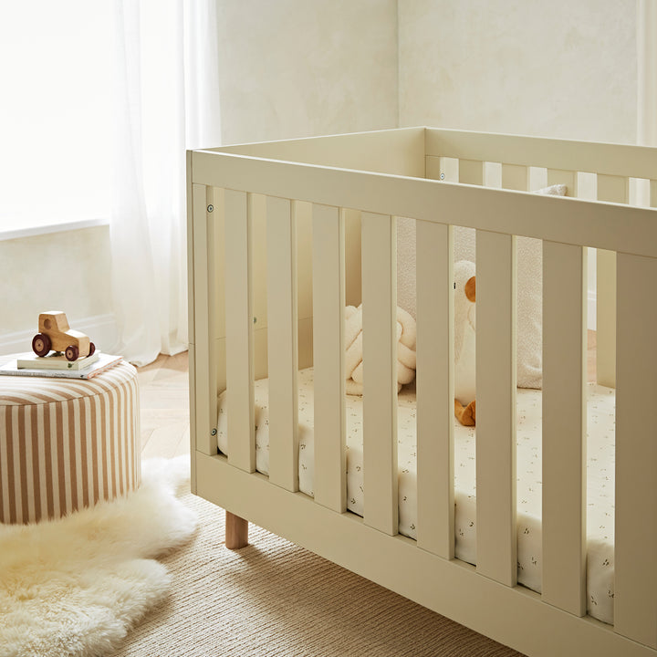 CuddleCo Harper 2pc Set Cot Bed & Dresser Change - Cream & Ash