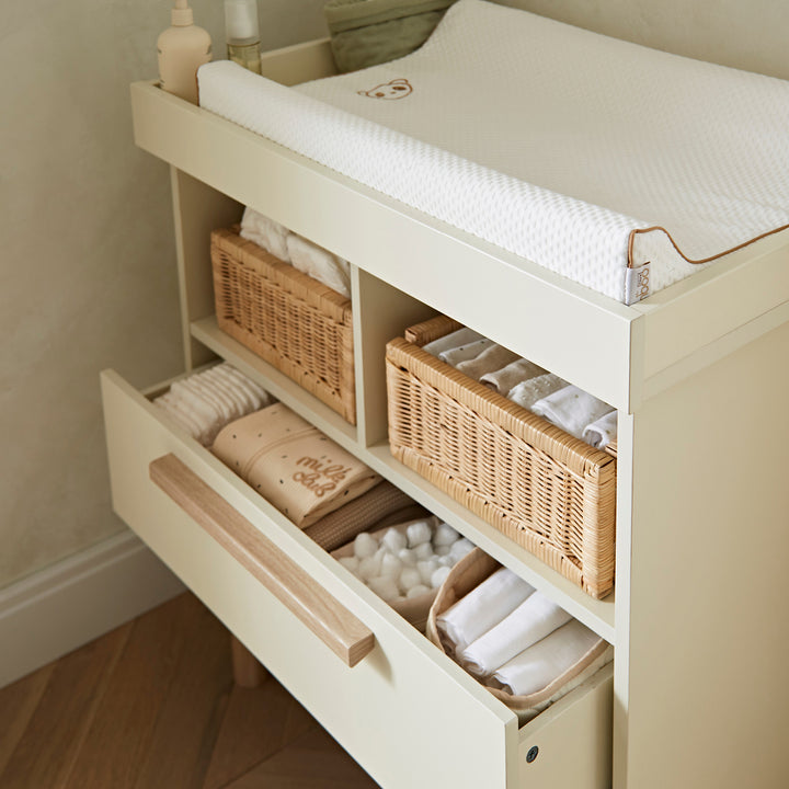 CuddleCo Harper 2pc Set Cot Bed & Dresser Change - Cream & Ash