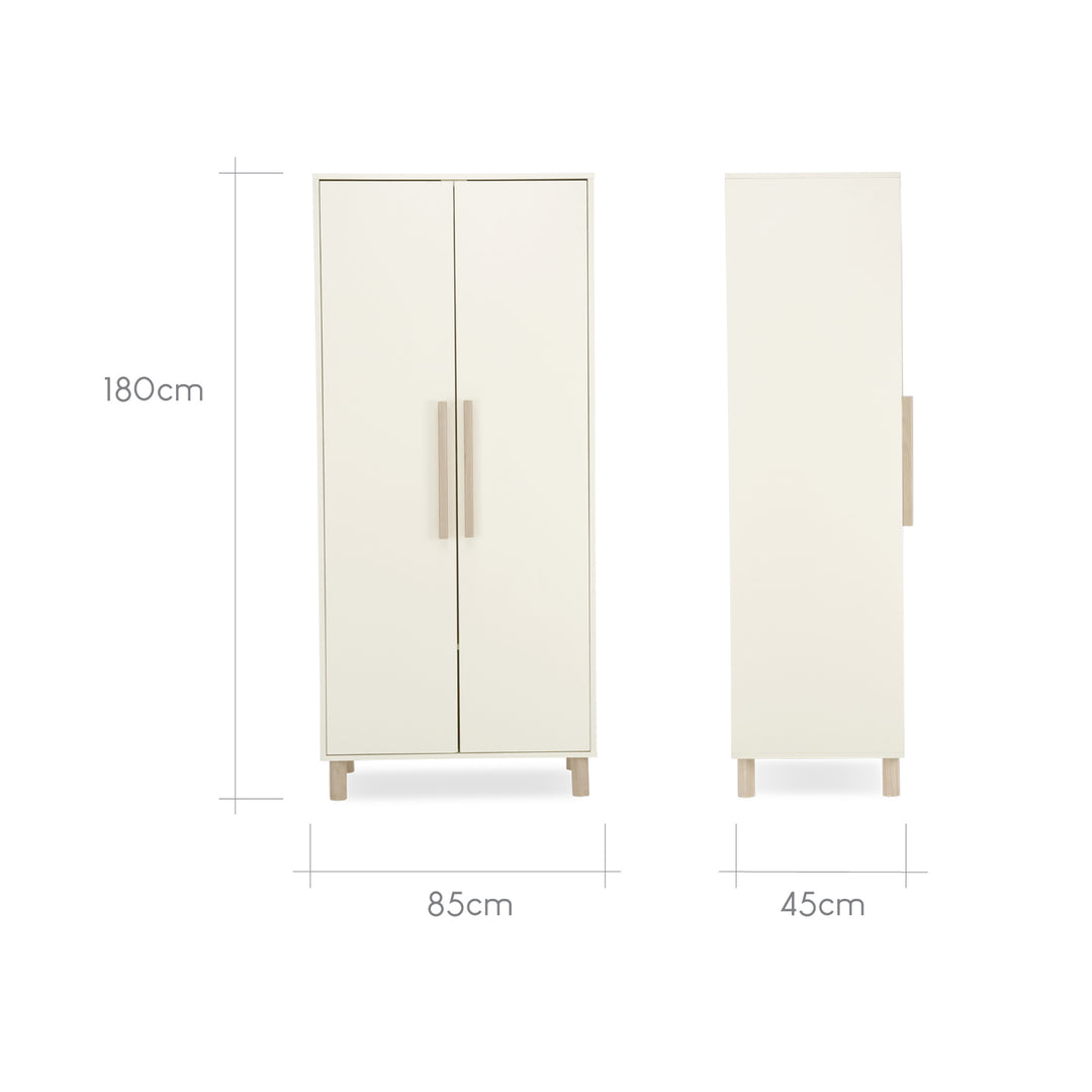 CuddleCo Harper 3pc Set 3 Cot Bed, Dresser Changer & Wardrobe - Cream & Ash