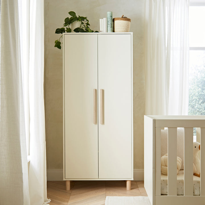 CuddleCo Harper 3pc Set 3 Cot Bed, Dresser Changer & Wardrobe - Cream & Ash
