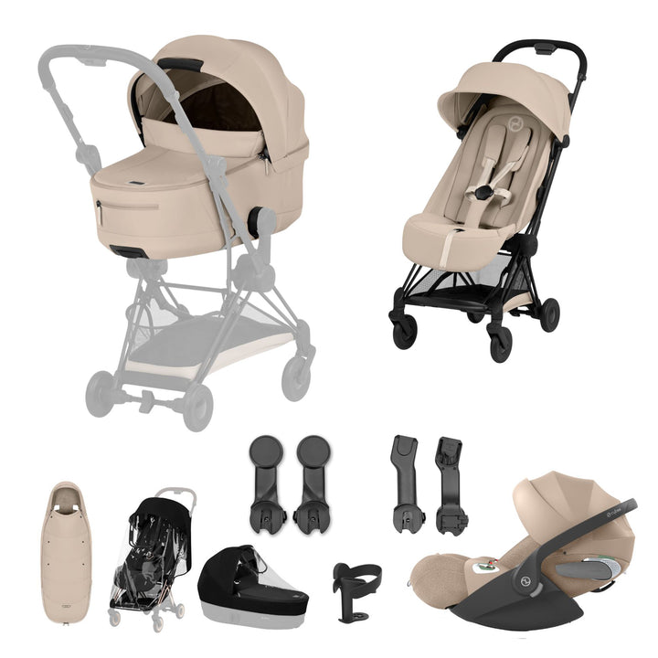 Cybex COYA Comfort Ultimate Accessory Bundle - Cozy Beige & Matt Black Frame