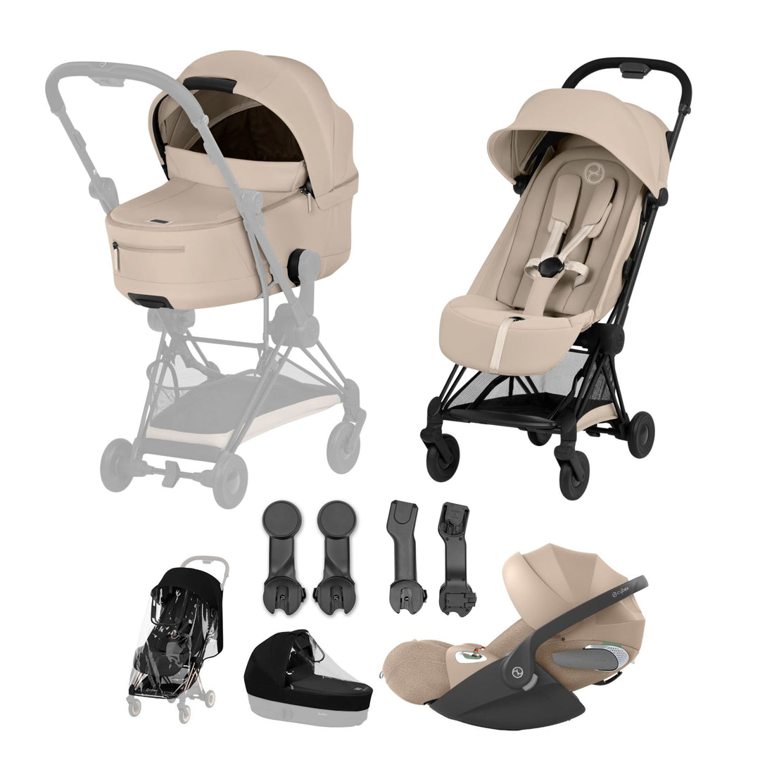 Cybex COYA Comfort Ultimate Bundle - Cozy Beige & Matt Black Frame