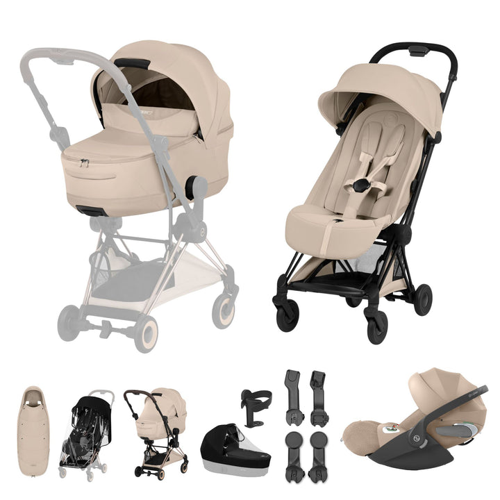 Cybex COYA Style Ultimate Accessory Bundle - Cozy Beige & Matt Black Frame