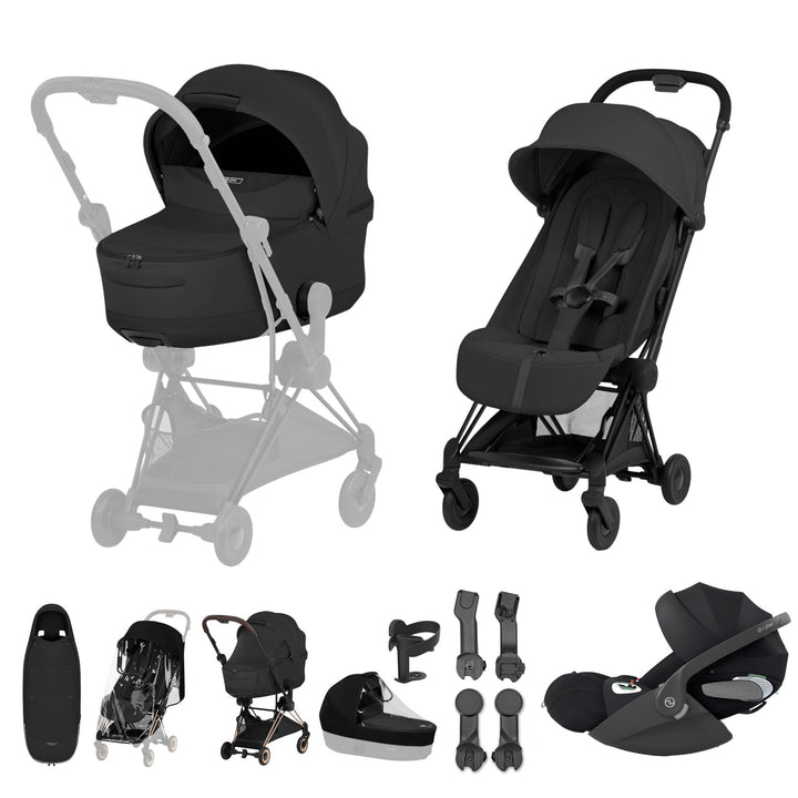 Cybex COYA Style Ultimate Accessory Bundle - Sepia Black & Matt Black Frame