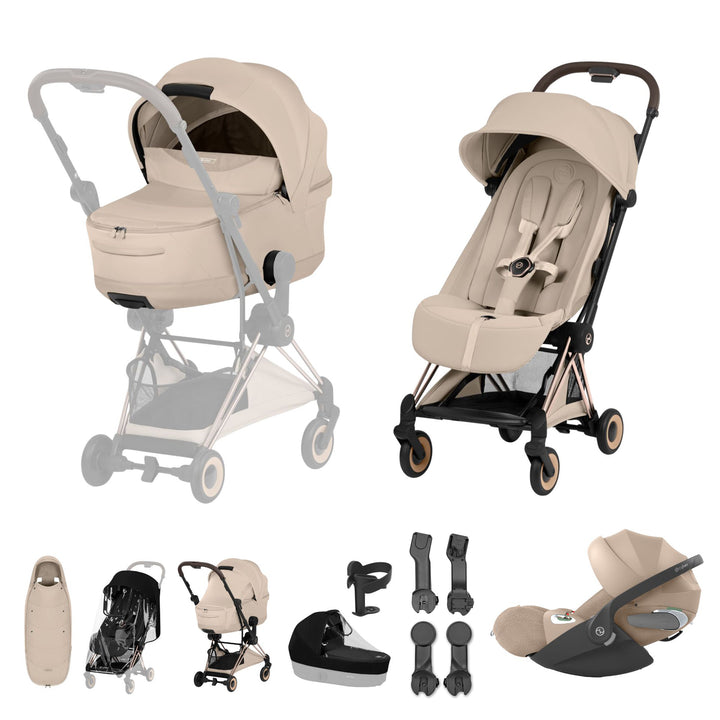 Cybex COYA Style Ultimate Accessory Bundle - Cozy Beige & Rose Gold Frame