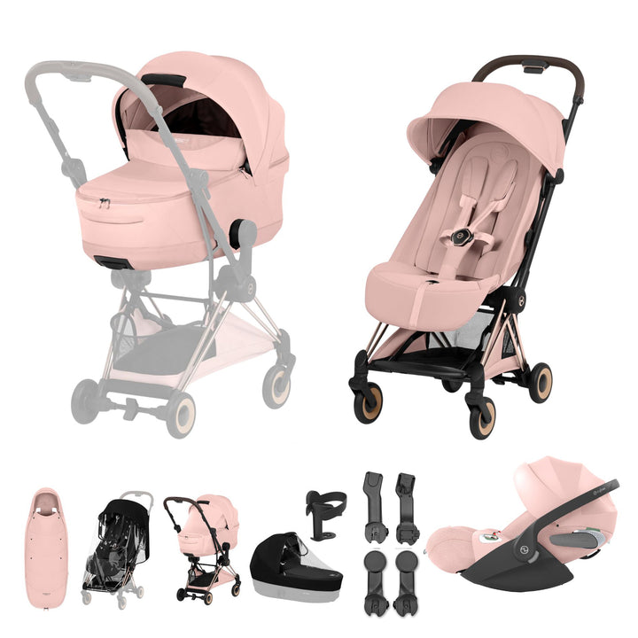 Cybex COYA Style Ultimate Accessory Bundle - Peach Pink & Rose Gold Frame