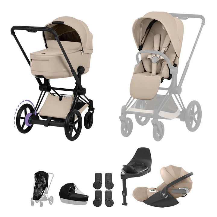 Cybex e-PRIAM Comfort Ultimate Bundle - Cozy Beige & Matt Black Frame