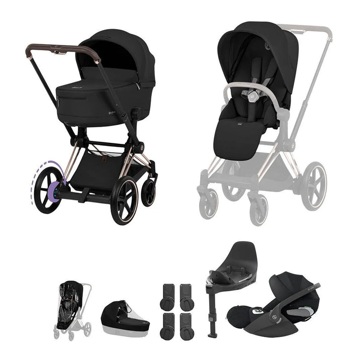 Cybex e-PRIAM Comfort Ultimate Bundle - Sepia Black & Rose Gold Frame