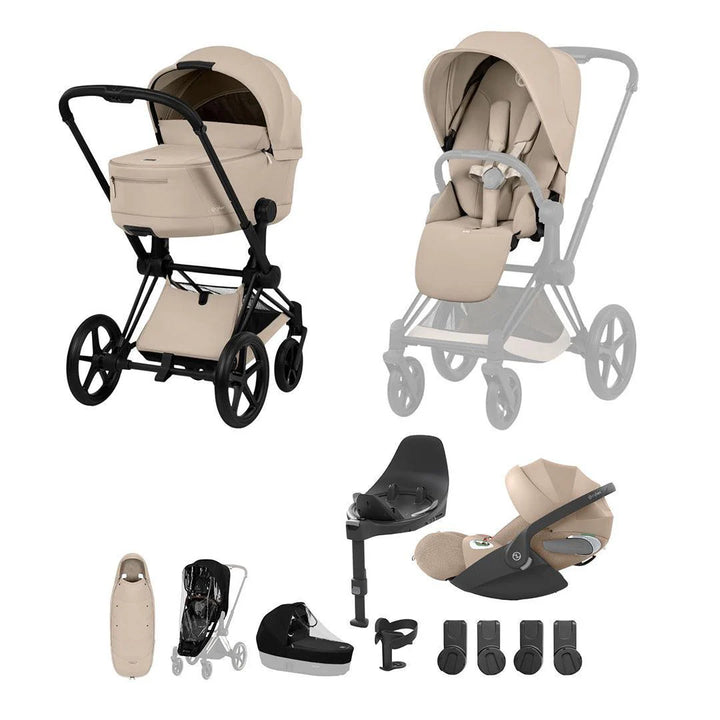 Cybex PRIAM Comfort Ultimate Accessory Bundle - Cozy Beige & Matt Black Frame