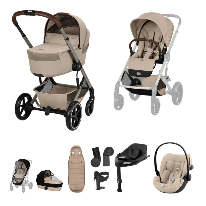 Cybex Balios + Fold Cot Ultimate Travel System Bundle - Almond Beige