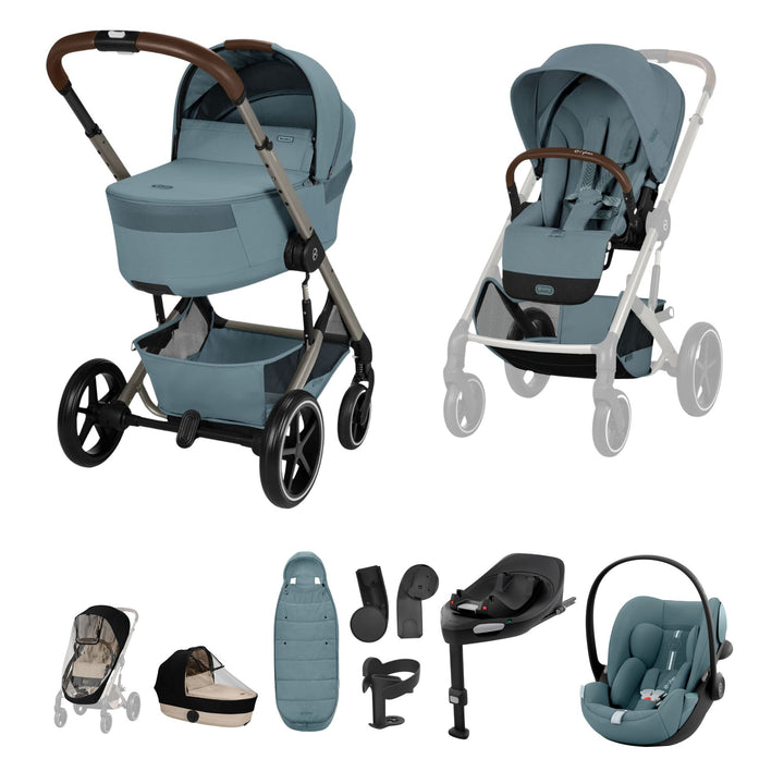 Cybex Balios + Fold Cot Ultimate Travel System Bundle - Stormy Blue