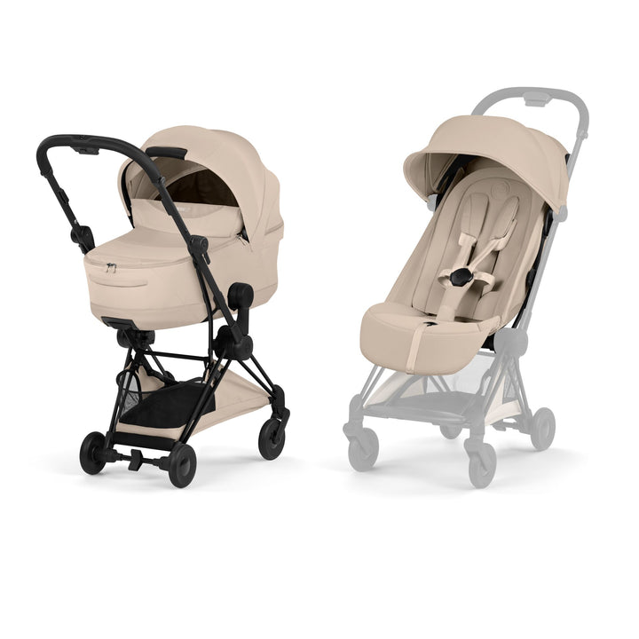 Cybex COYA Comfort Ultimate Accessory Bundle - Cozy Beige & Matt Black Frame