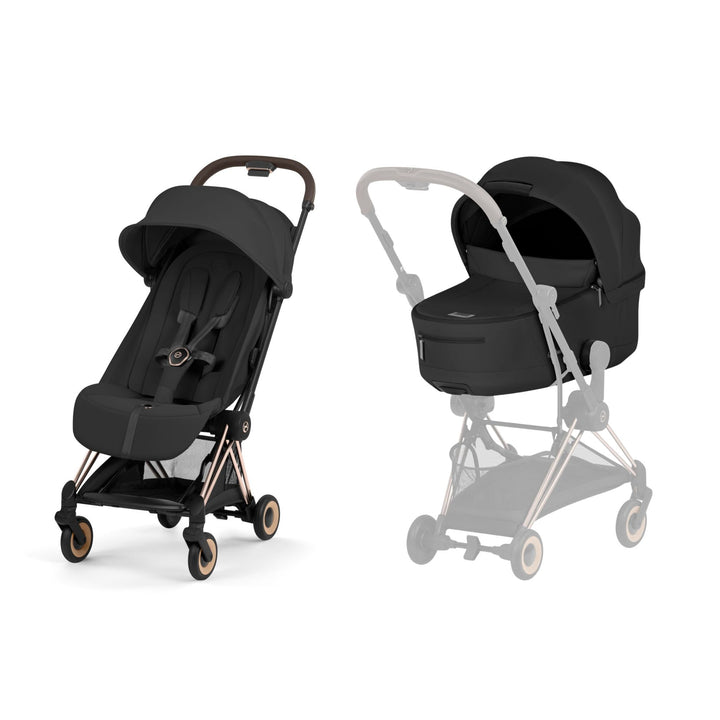 Cybex COYA Comfort Ultimate Accessory Bundle - Sepia Black & Rose Gold Frame