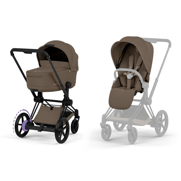 Cybex e-Priam Comfort Set  (Pushchair & Carrycot) - Coconut Brown with Matt Black Frame